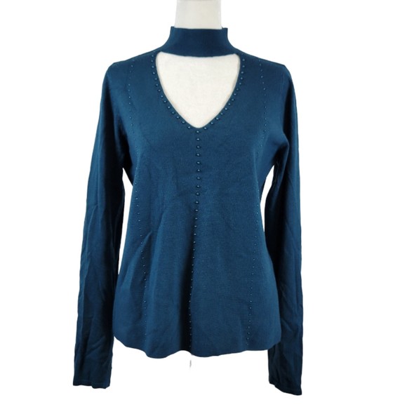 T Tahari Tops - T Tahari Sweater Women's Medium M Rodena Beaded Choker Knit Pullover Top
